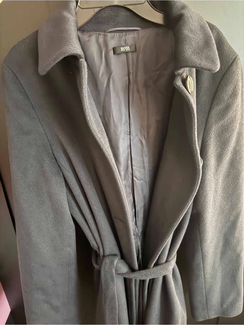 Hugo Boss Gray Belted Trench Coat